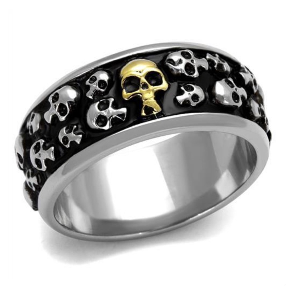 Eternity Silver Band of SKULL HEADS & Gold Skull Head ☠️READ WHY SKULL FASHION?